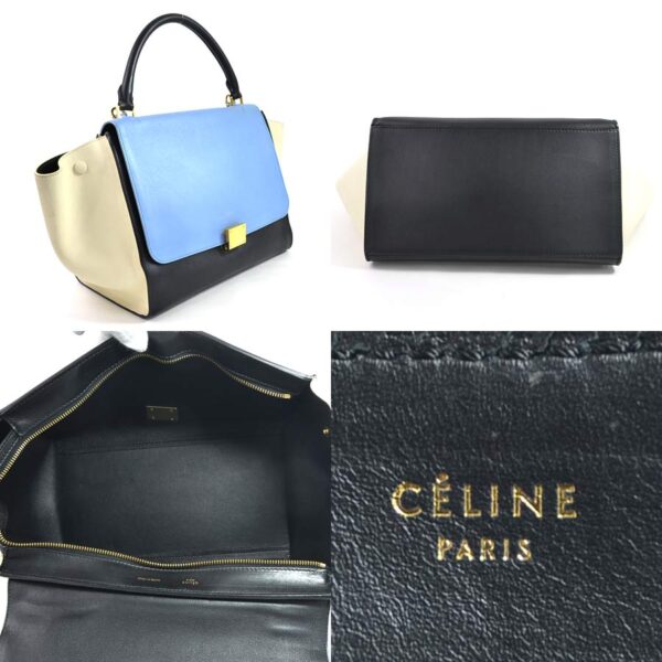 98510b 1 Celine Trapeze 2Way Bag Leather Blue Black Off White