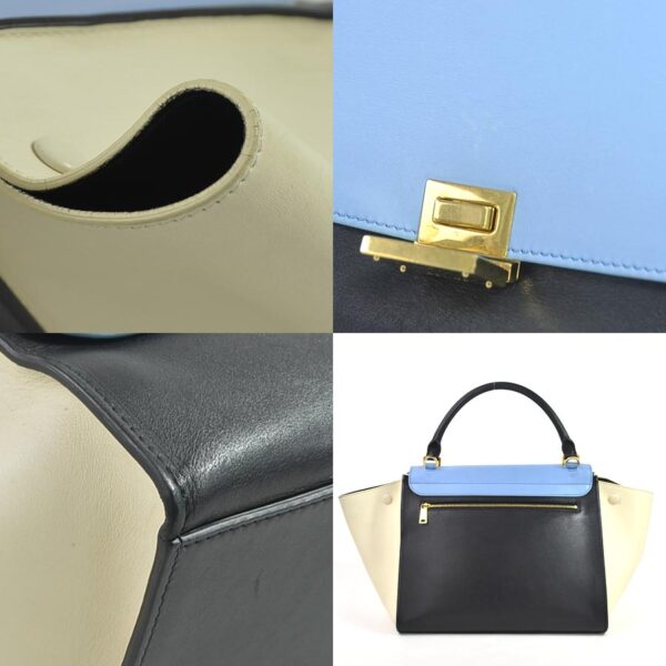 98510b 2 Celine Trapeze 2Way Bag Leather Blue Black Off White