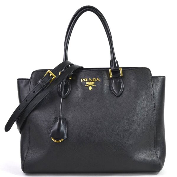 98517a Prada 2Way Handbag Saffiano Soft Leather Black