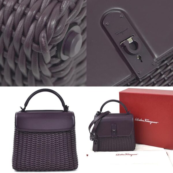 98556b 2 Salvatore Ferragamo Gancini 2Way Bag Shoulder Bag Leather Purple