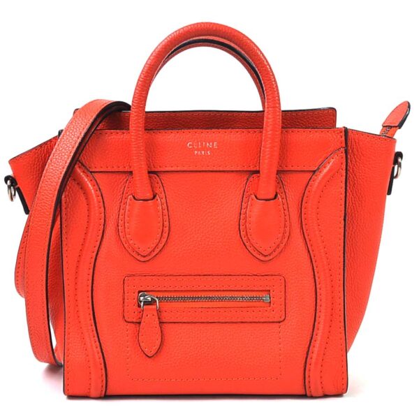 98579e Celine Luggage Nano Shopper 2Way Bag Leather Orange