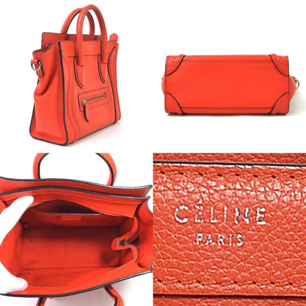 98579e 1 Celine Luggage Nano Shopper 2Way Bag Leather Orange