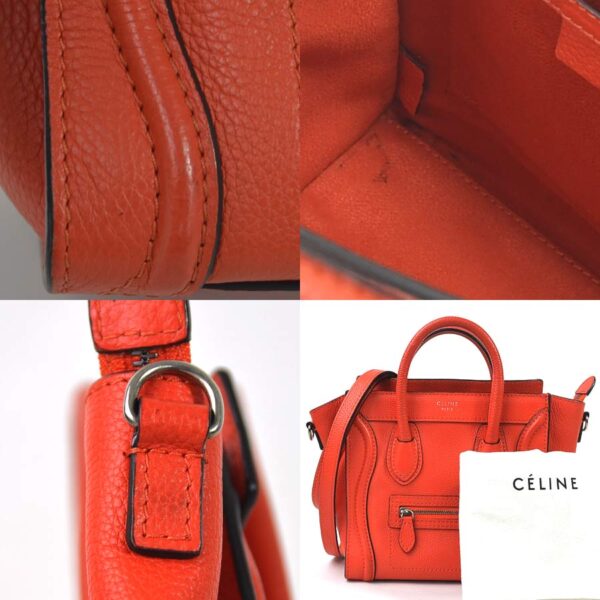 98579e 2 Celine Luggage Nano Shopper 2Way Bag Leather Orange