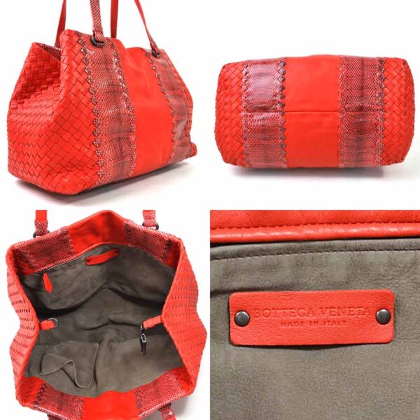 98605a 1 Bottega Veneta Intrecciato Lizard Leather Shoulder Bag Red