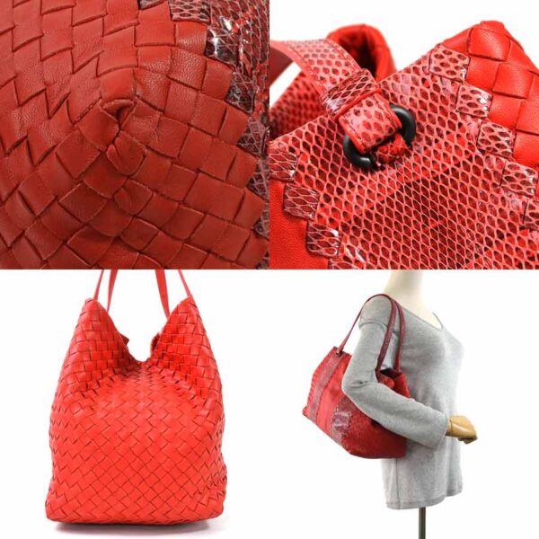 98605a 2 Bottega Veneta Intrecciato Lizard Leather Shoulder Bag Red