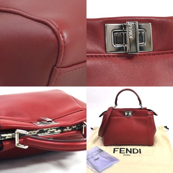 98639f 2 Fendi 2Way Peekaboo Mini Monster Bag Leather Python Red