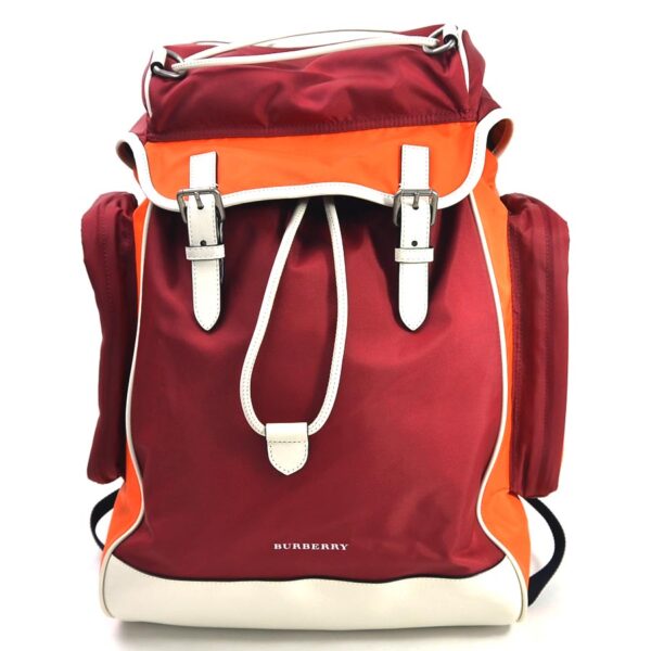 98646a Burberry Nylon Leather Backpack Red Orange White