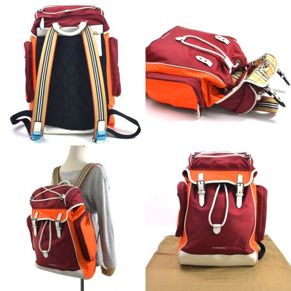 98646a 2 Burberry Nylon Leather Backpack Red Orange White