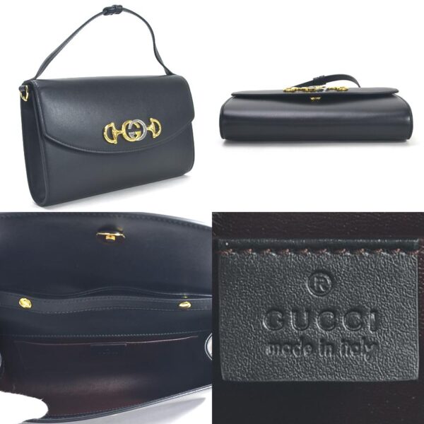 98709a 1 Gucci 2Way Clutch Bag Leather Black