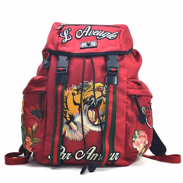 98738a Gucci Embroidery Rucksack Techno Canvas Red