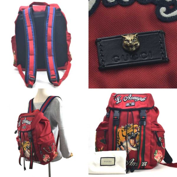 98738a 2 Gucci Embroidery Rucksack Techno Canvas Red