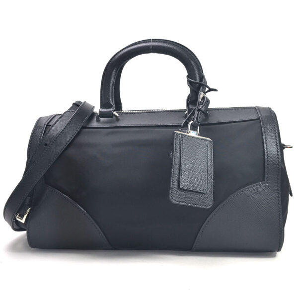 98757b Prada 2Way Handbag Tessuto Saffiano Nylon Leather Black