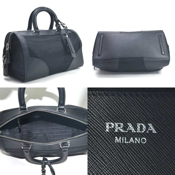 98757b 1 Prada 2Way Handbag Tessuto Saffiano Nylon Leather Black