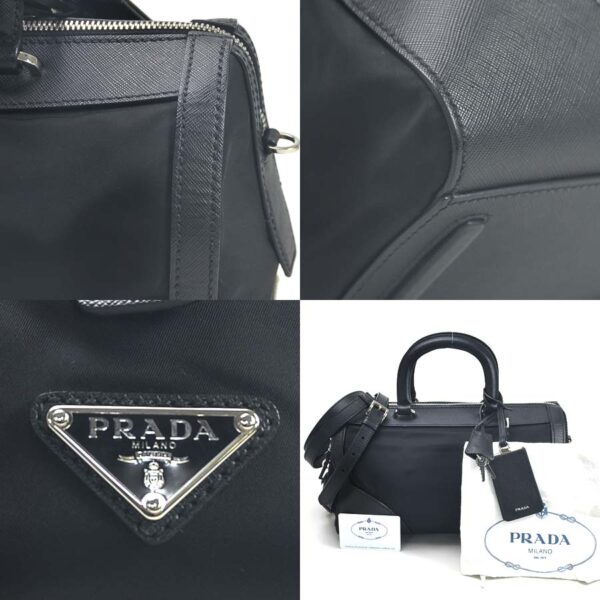 98757b 2 Prada 2Way Handbag Tessuto Saffiano Nylon Leather Black