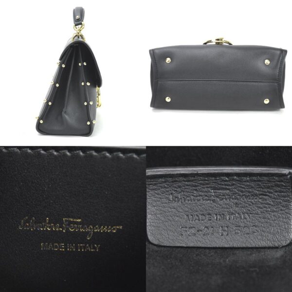 98770g 3 Salvatore Ferragamo Gancini Studded 2Way Bag Shoulder Bag Leather Black