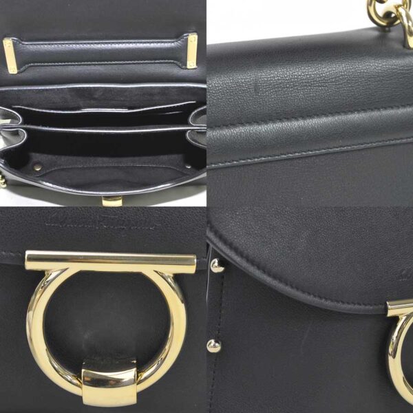 98770g 4 Salvatore Ferragamo Gancini Studded 2Way Bag Shoulder Bag Leather Black