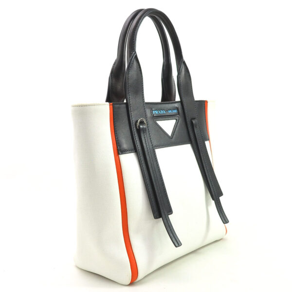 98772g 1 Prada 2Way Handbag Ouverture Canvas Leather White Black