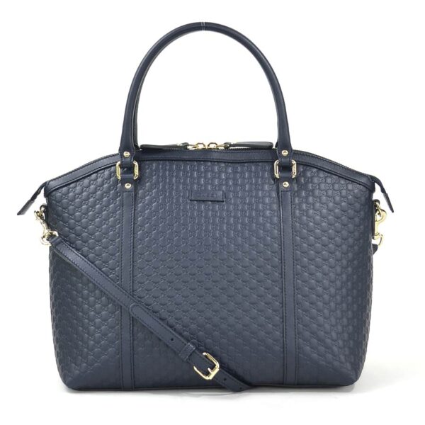 98776a Gucci 2Way Handbag Micro Guccisima Leather Navy