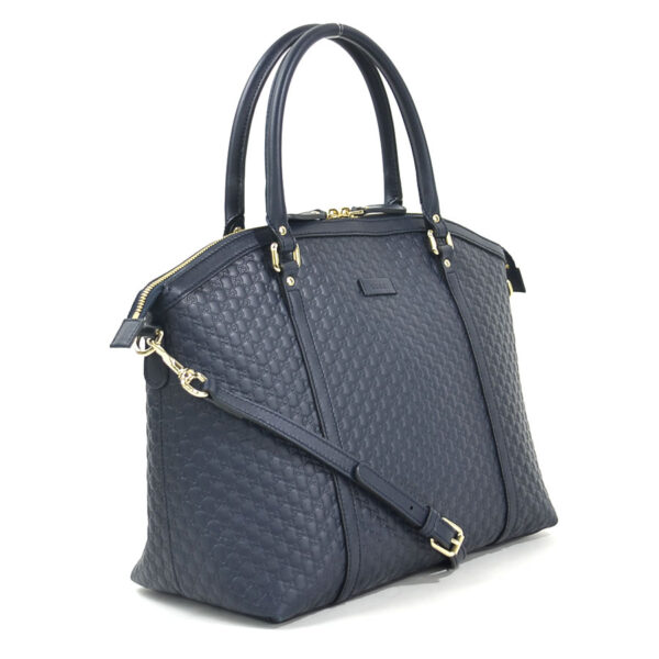 98776a 1 Gucci 2Way Handbag Micro Guccisima Leather Navy