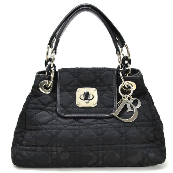 98803f Christian Dior Cannage Handbag Nylon Black