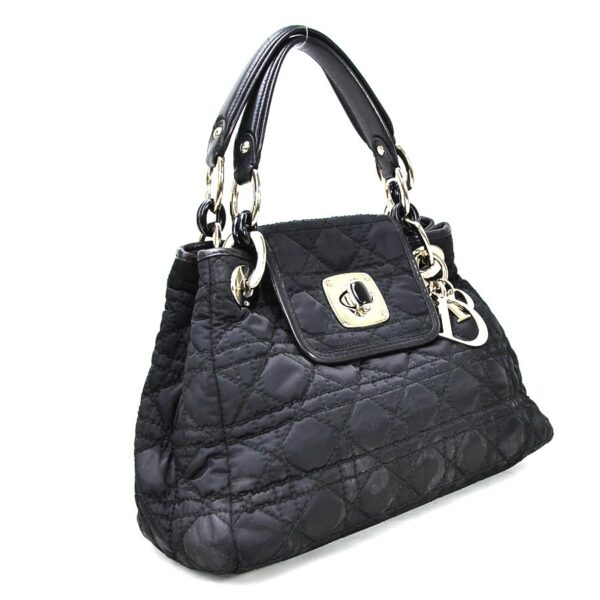 98803f 1 Christian Dior Cannage Handbag Nylon Black