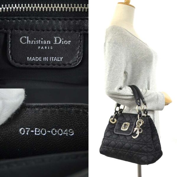 98803f 3 Christian Dior Cannage Handbag Nylon Black