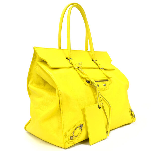 98806g 1 Balenciaga Paper Leather Handbag Yellow