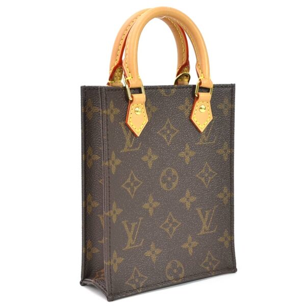 98821a 1 Louis Vuitton Petite Sac Plat Monogram Canvas 2Way Bag Brown