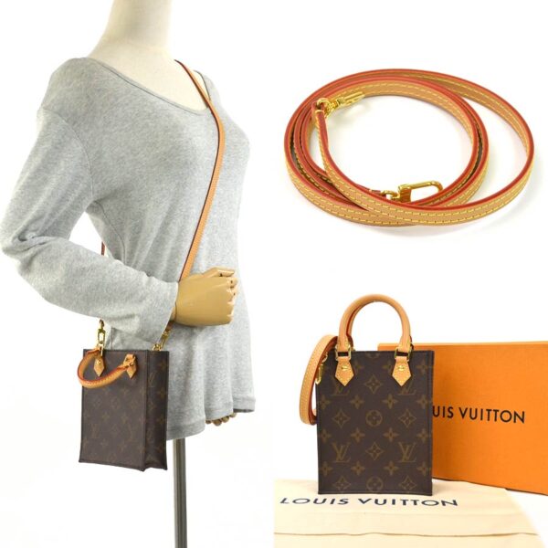 98821a 4 Louis Vuitton Petite Sac Plat Monogram Canvas 2Way Bag Brown