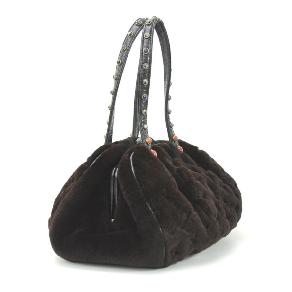 98827 1 Louis Vuitton Cabochon Demi Lune Mink Fur Leather Handbag Brown