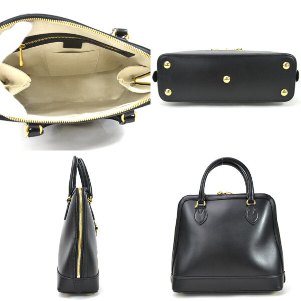 98830a 2 Gucci Top Handle Bag Leather Black