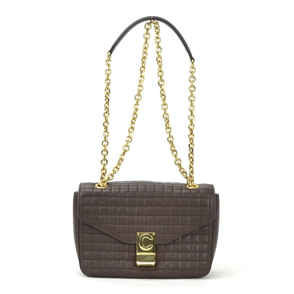 98838a Celine C Medium Shoulder Bag Quilted Calfskin Brown