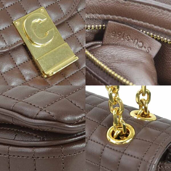 98838a 4 Celine C Medium Shoulder Bag Quilted Calfskin Brown