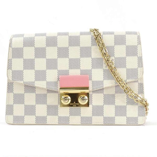 98868a Louis Vuitton Croisette Chain Damier Azur Clutch Rose Papaya