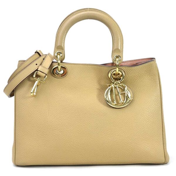 98874a Christian Dior Diorissimo Shoulder Bag Leather Beige