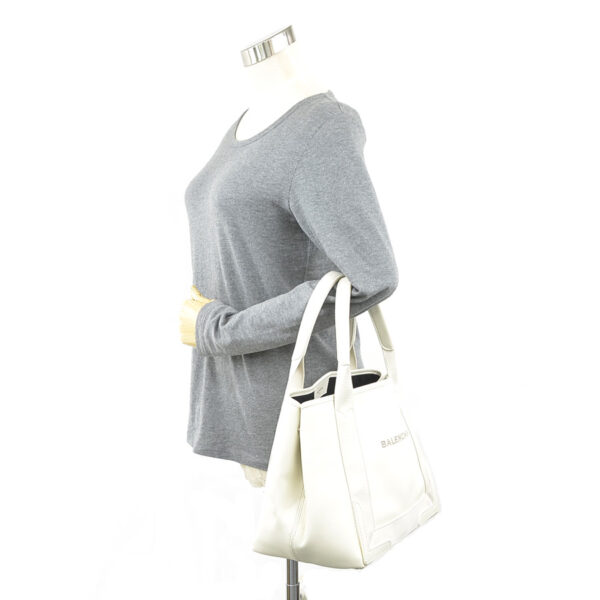 98906f 2 Balenciaga Blue CABAS S Leather Tote Bag White