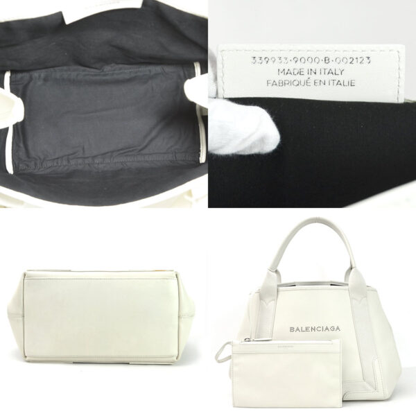 98906f 3 Balenciaga Blue CABAS S Leather Tote Bag White