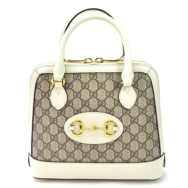 98934a Gucci 2Way Horsebit Handbag GG Supreme Canvas Beige