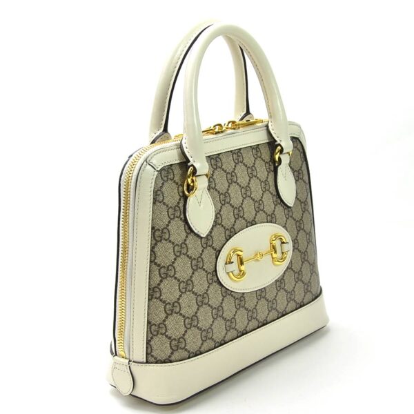 98934a 1 Gucci 2Way Horsebit Handbag GG Supreme Canvas Beige