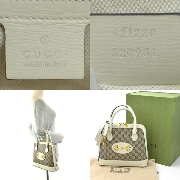 98934a 3 Gucci 2Way Horsebit Handbag GG Supreme Canvas Beige