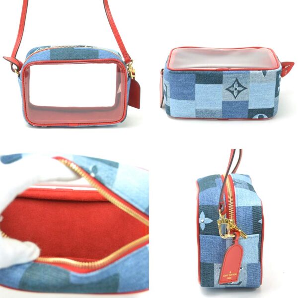 98992a 2 Louis Vuitton Beach Pouch Monogram Denim Canvas Shoulder Bag Blue Red