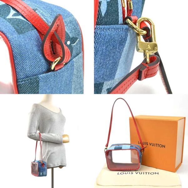 98992a 4 Louis Vuitton Beach Pouch Monogram Denim Canvas Shoulder Bag Blue Red