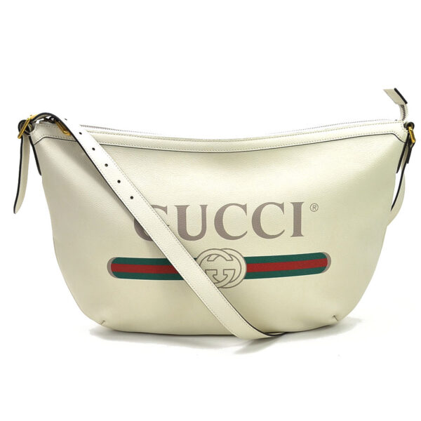 99045a Gucci Half Moon Hobo Bag Leather White