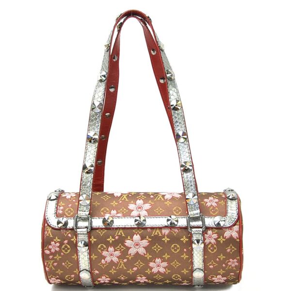 99091a 1 Louis Vuitton Mini Papillon Cherry Blossom Satin Handbag Brown