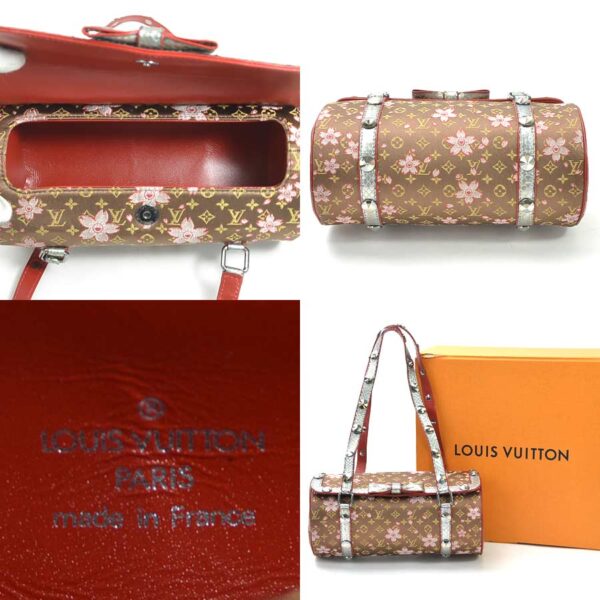 99091a 4 Louis Vuitton Mini Papillon Cherry Blossom Satin Handbag Brown