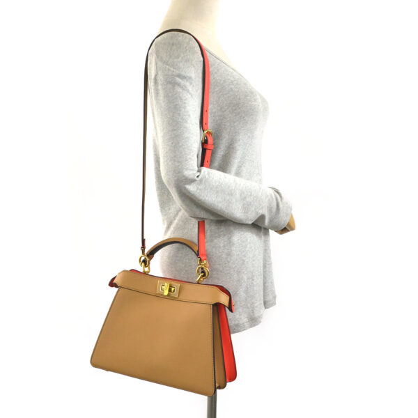 99094f 3 Fendi 2Way Peekaboo Ic You Bag Leather Beige Orange