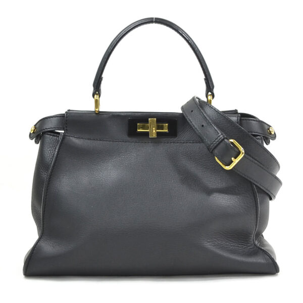 99095a Fendi 2Way Peekaboo Bag Leather Black