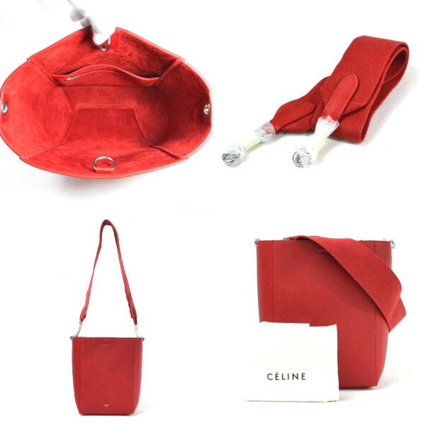 99157a 5 Celine Sangle Small Shoulder Bag Calf Leather Red