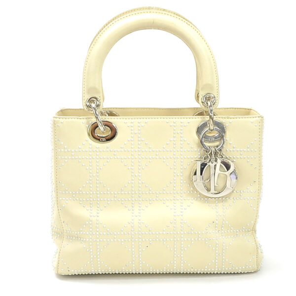 99257a Christian Dior Cannage Lady Dior Handbag Leather Ivory White