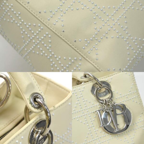 99257a 3 Christian Dior Cannage Lady Dior Handbag Leather Ivory White